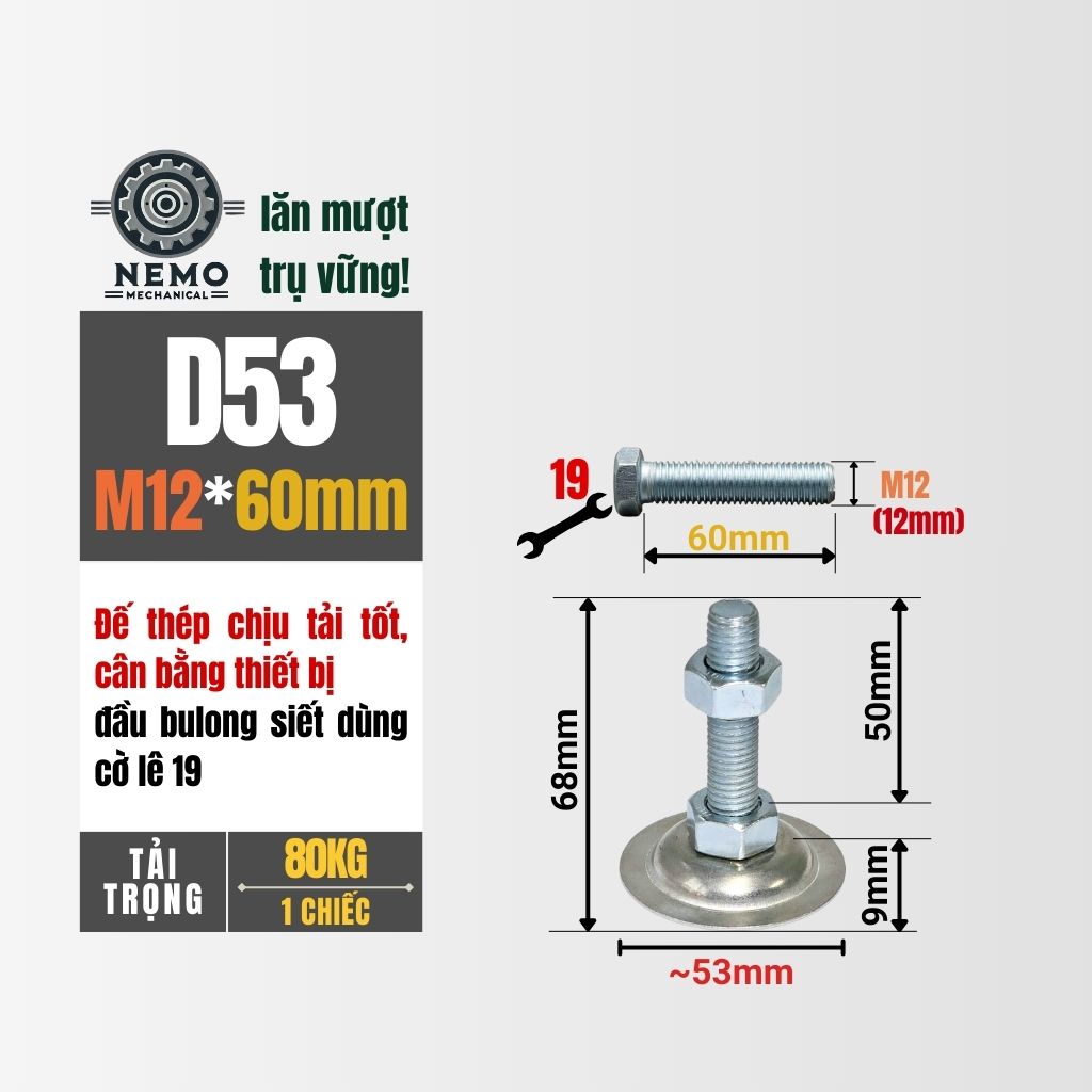 Chân Tăng Chỉnh Đế Thép Mạ Kẽm – Giải Pháp Cân Bằng Bàn Thao Tác & Băng Tải (M10, M12, M16)